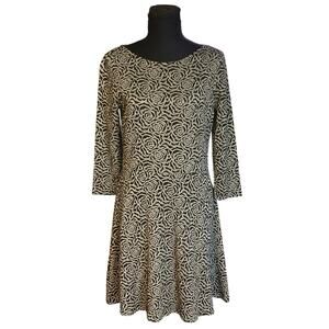 Loft Dark Floral Black and Silver Scoop Neck A Line Knee Length Dress Size 8